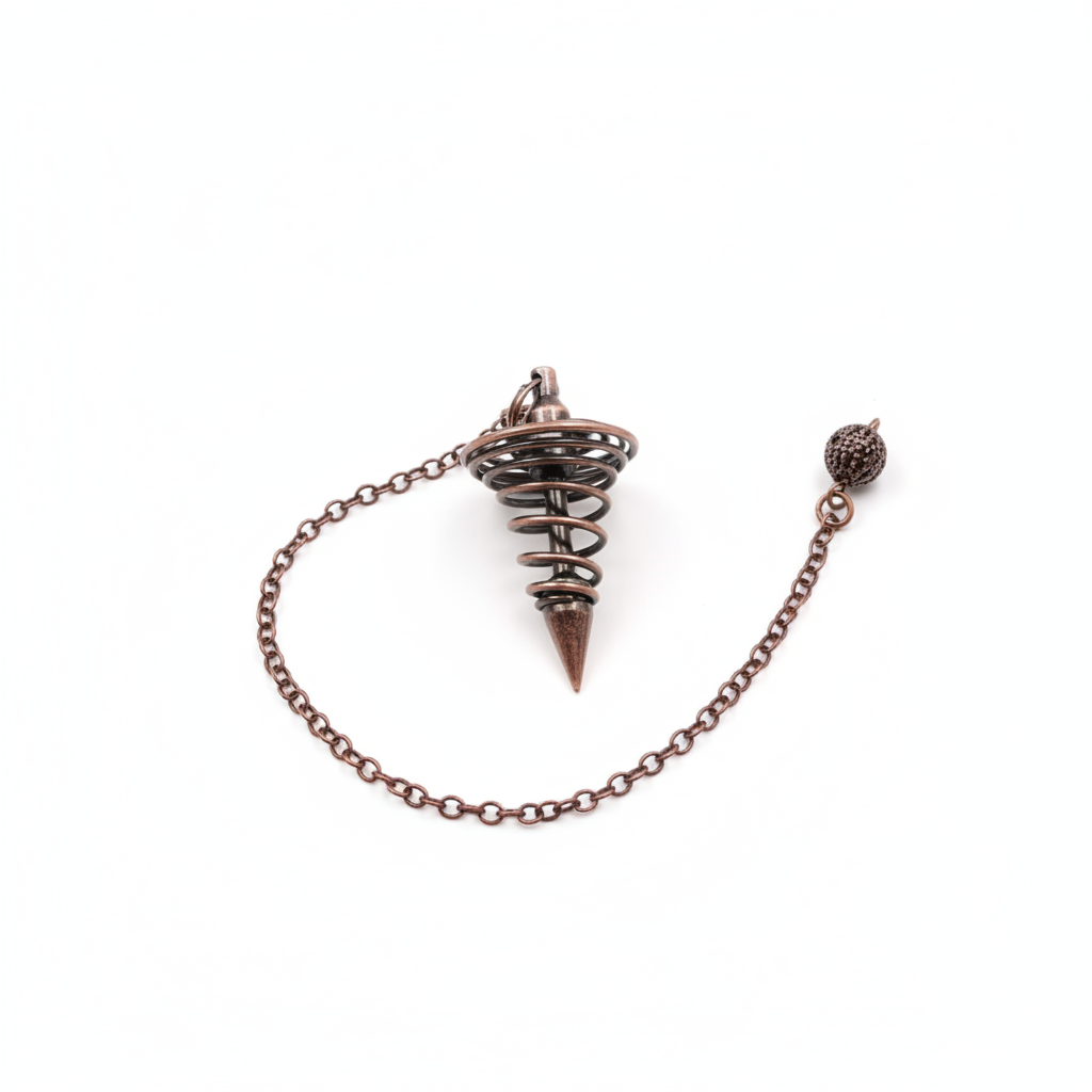 Pendule de divination en métal bronze avec chaîne pour radiesthésie, équilibrage des chakras, Reiki, méditation et pratiques ésotériques.