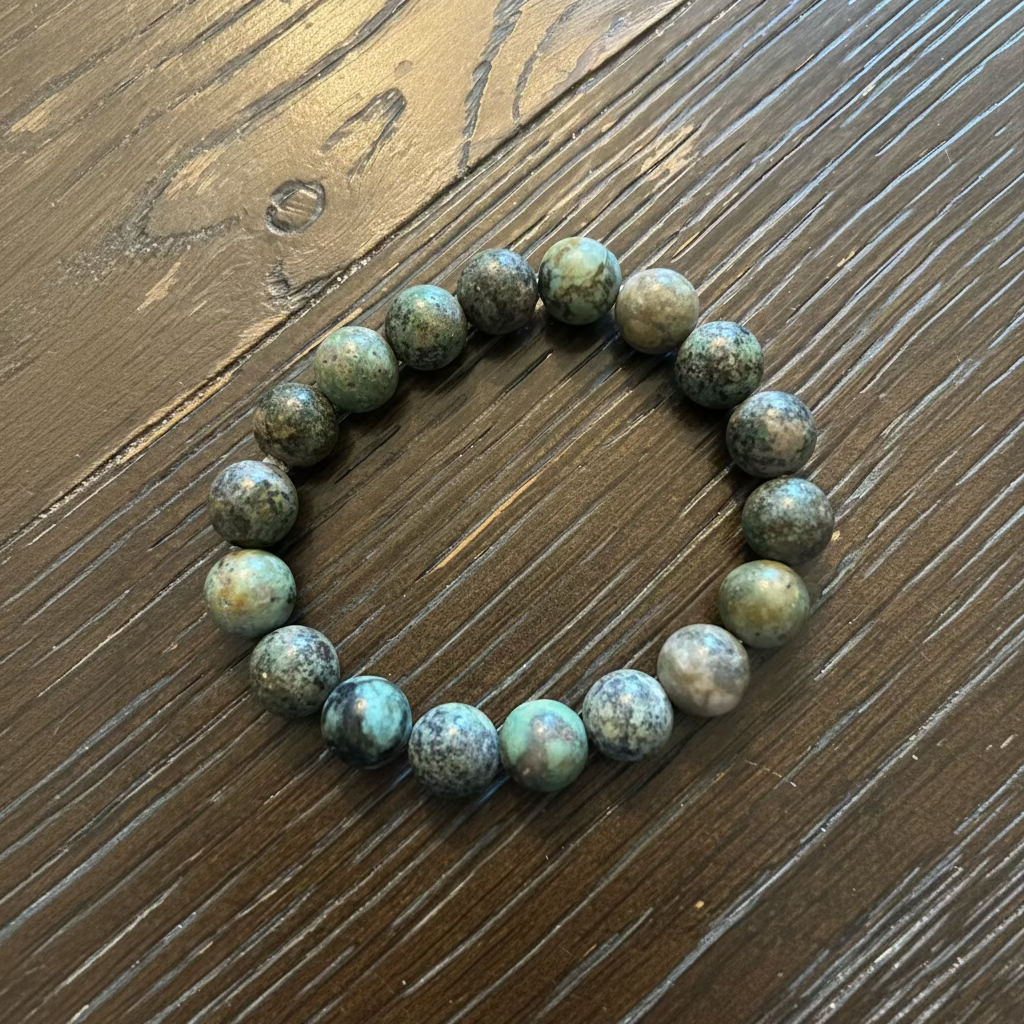 Bracelet Turquoise Africaine 10 mm 23 pierres – bracelet de sorcellerie pour transformation, nouveau départ, protection et évolution