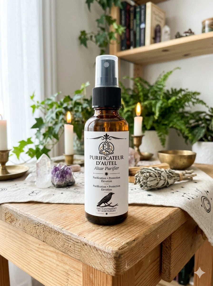 Spray purificateur d’autel 50 ml pour nettoyage et purification de l’espace rituel – Enchantement et Sortilèges