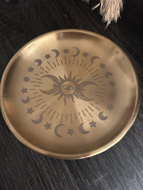 Assiette rituelle en acier inoxydable doré – 14 cm - Enchantement et Sortilèges