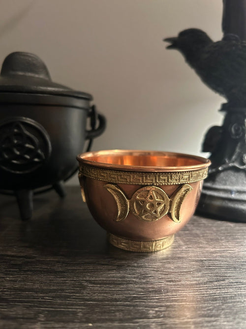Bol d’autel Triple Lune en cuivre – Pour rituels, offrandes, encens et sorcellerie - Enchantement et Sortilèges