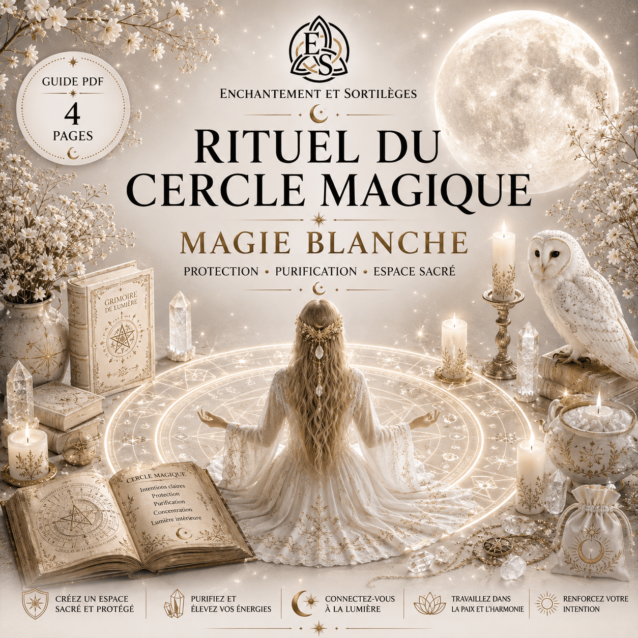 Cercle Magique – Rituel de Protection et d’Ancrage (Magie Blanche) PDF – 4 pages | Guide pratique numérique - Enchantement et Sortilèges