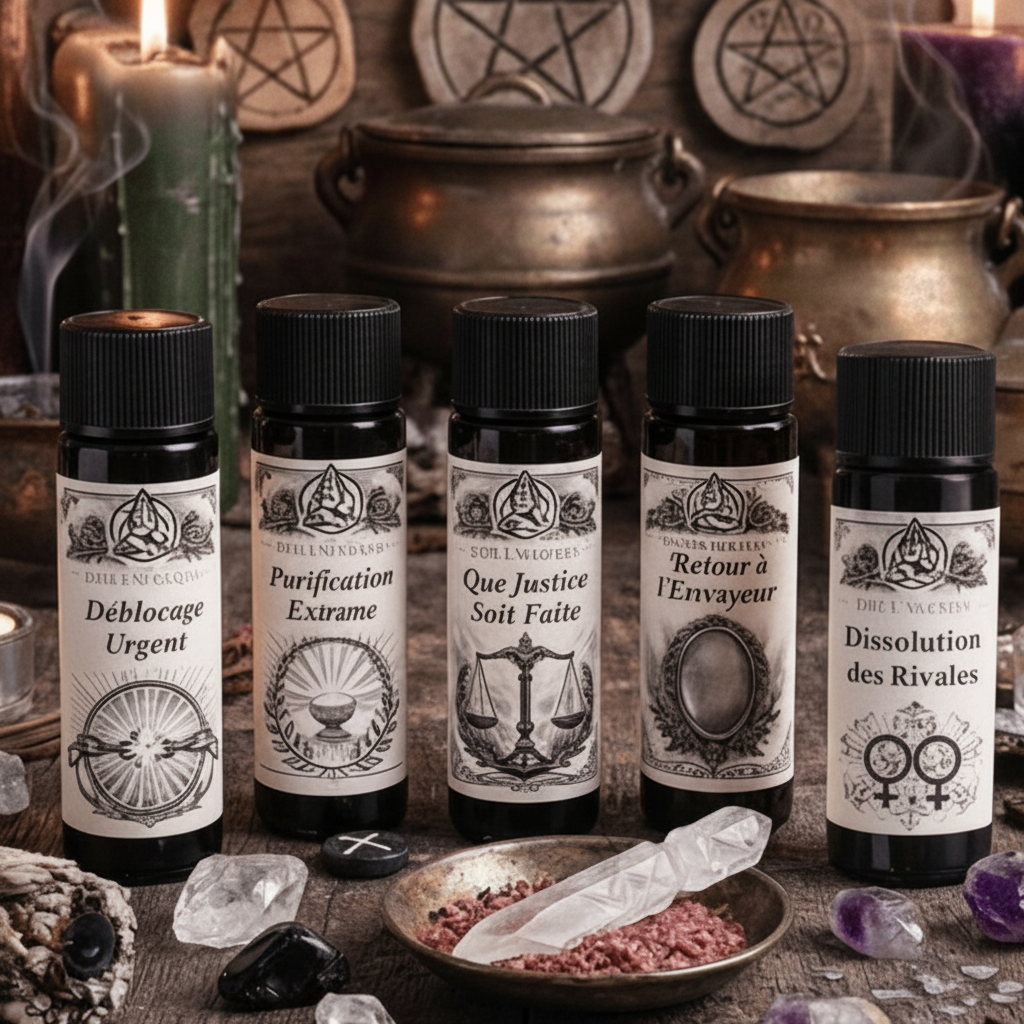 Les indispensables de défense énergétique – 5 huiles magiques pour protection, purification, retour et déblocage (10ml ou 15ml) - Enchantement et Sortilèges
