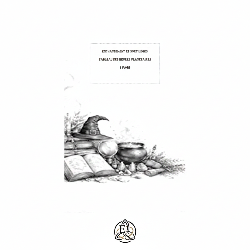 Tableau des heures planétaires PDF 1 page - Enchantement et Sortilèges